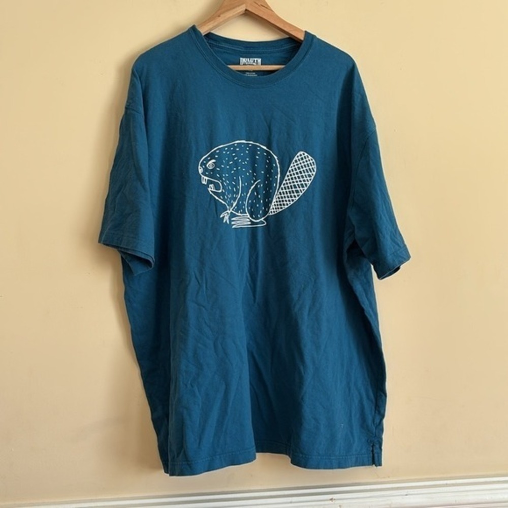 Duluth Trading Co Men's Relaxed Fit T-Shirt with Angry Beaver Size XL Blue/Teal